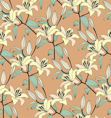 Floral seamless pattern. Flower yellow lilies bouquet stylish drawn background. Floral seamless ...