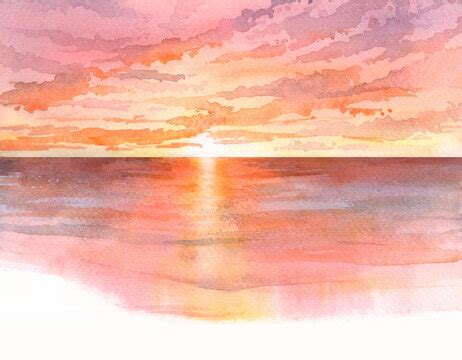 Watercolor Ocean Sunset