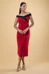 Buy Red Polyester Solid Off-shoulder Cherry Dacron Crush Off Midi Dress ...