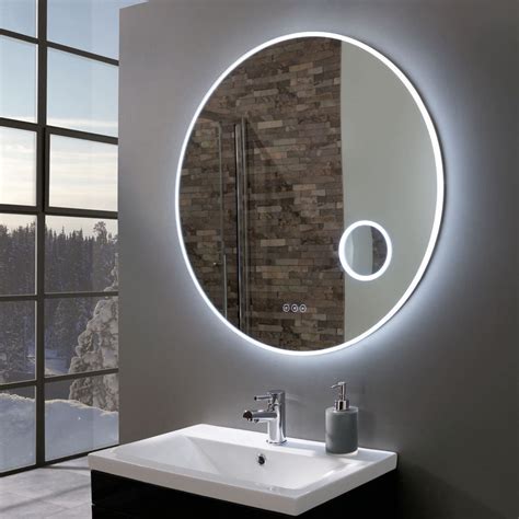 Allure Ultra Slim Round LED Illuminated Mirror with Magnifier 800mm ...