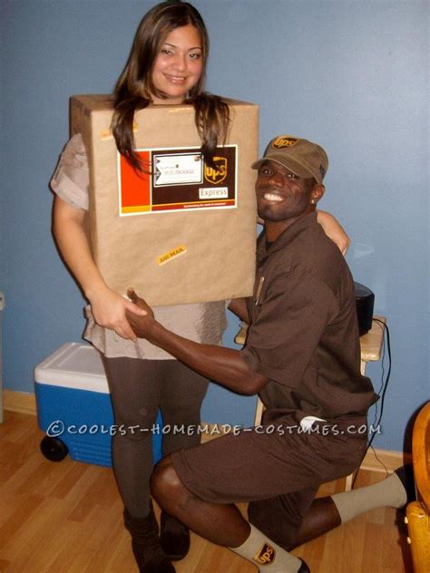 Simple and Creative Couples Costume: UPS Guy and His Package