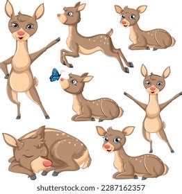 Collection Cartoon Deer Characters Illustration Stock Vector (Royalty Free) 2287162357 ...