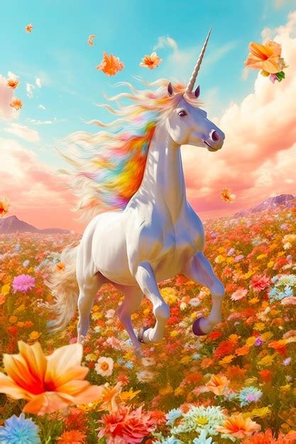 Premium Photo | Image of white unicorn running through field of wildflowers Generative AI