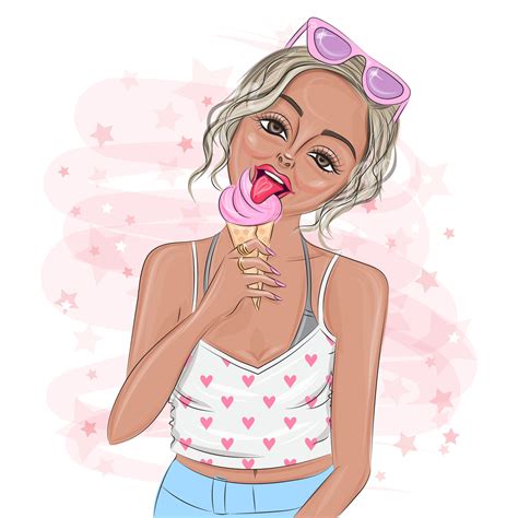 Girl eating ice cream trendy vector illustration 38238260 Vector Art at ...