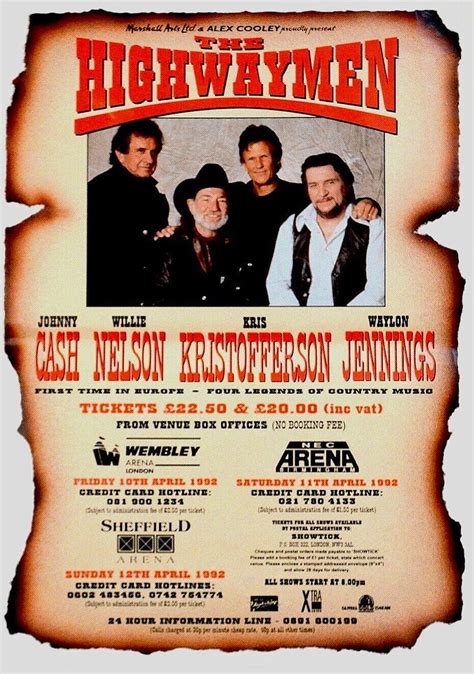 Highwaymen 1992 UK Tour Music Concert Posters, Concert Flyer, Tour Posters, Gig Posters, Country ...