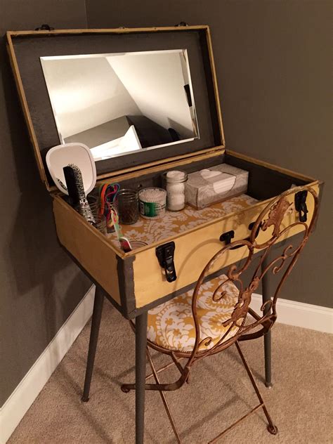DIY antique suitcase repurposed as a vanity for my guest room. Tin ...