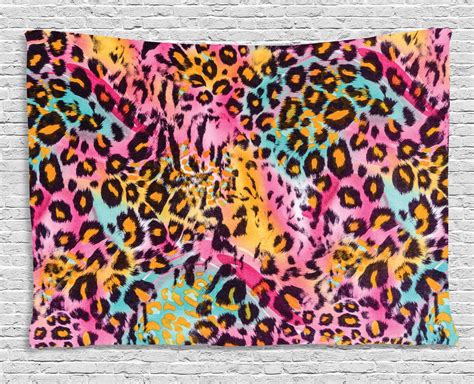 Leopard Print Tapestry, Mottled Exotic Panthera Skin Pattern Colorful Camouflage Style Safari ...