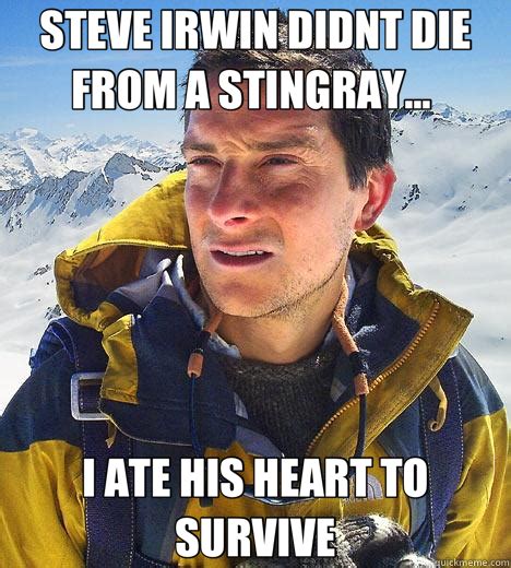 STEVE IRWIN DIDNT DIE FROM A STINGRAY... I ATE HIS HEART TO SURVIVE - Bear Grylls - quickmeme