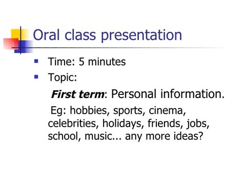 Oral Class Presentation