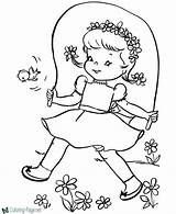 Spring Coloring Pages Girls Skip Rope sketch template
