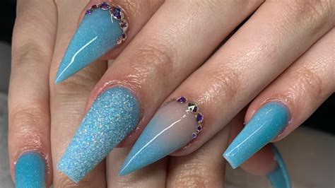 Coffin Blue Acrylic Nails / 24pcs Set Long Ballerina False Nails Pink Blue Coffin Shaped Fake ...