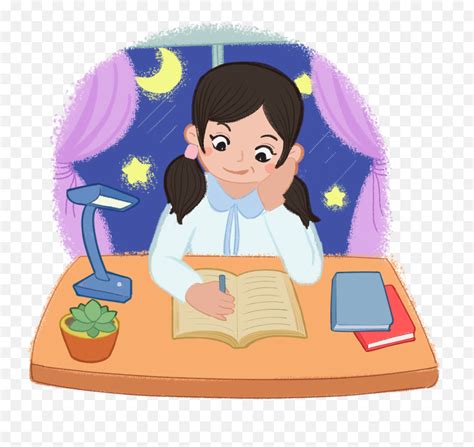 Download Illustration Review Exam Girl Png And Psd - Cartoon Girl Studying For Exams Cartoon ...