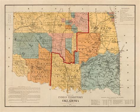 Old Oklahoma State Map Print Indian Territory Poster Circa | Etsy