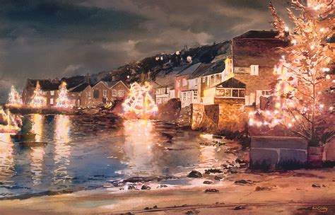 Mousehole Christmas Lights - Brian Crosby Art