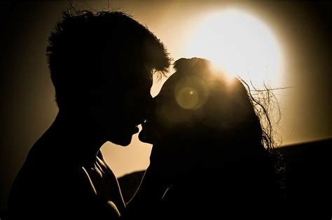silhouette, man, woman, kissing, sun, two, coupe, day | Piqsels