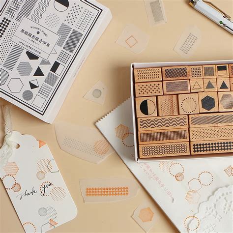 27pcs/set retro basic geometric figure stamp DIY wooden rubber stamps for scrapbooking ...