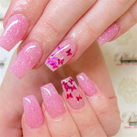 Cute Pink Butterfly Acrylic Nails - Goimages Quack