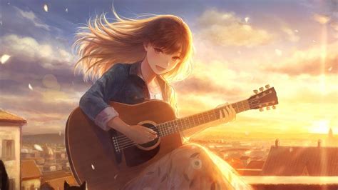 Anime Girl Playing Guitar - XFXWallpapers