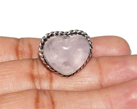 Natural Heart Shape Rose Quartz Ring Rose Quartz Gemstone | Etsy