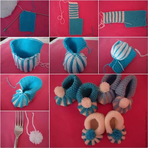 Wonderful DIY Cute Knitted Baby Booties With Pom Pom Decoration