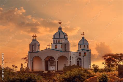 Beautiful architecture of Orthodox Christian Church in sunset, Oromia ...