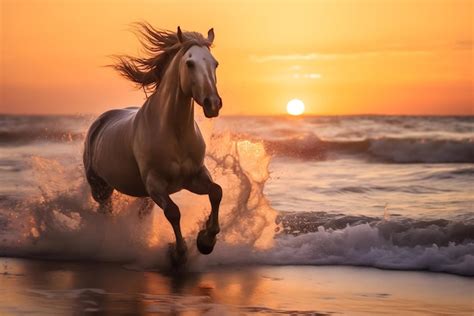 Premium AI Image | Horse running on the beach at sunset - photo