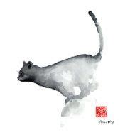 Jumping Cat Watercolor Painting, Navy Blue Cats Nursery Wall Decoration, Abstract Minimalist Art ...