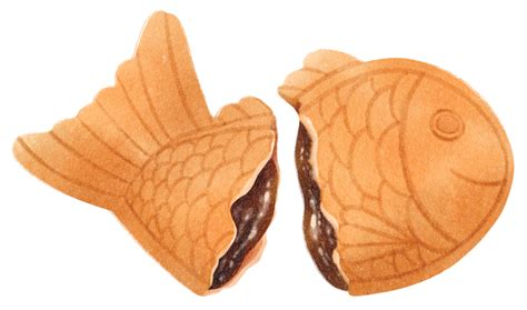 Taiyaki Japanese fish-shaped cake watercolor illustration 9661104 PNG