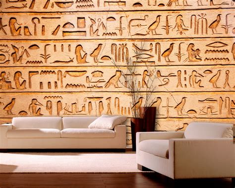 Wallpaper Egyptian Hieroglyphs on a Beige Clay Wall | Etsy