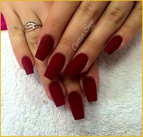 Matte dark red nails | Dark red nails, Coffin nails matte, Red acrylic nails