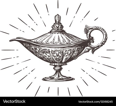 Aladdin magic or genie lamp vintage sketch Vector Image