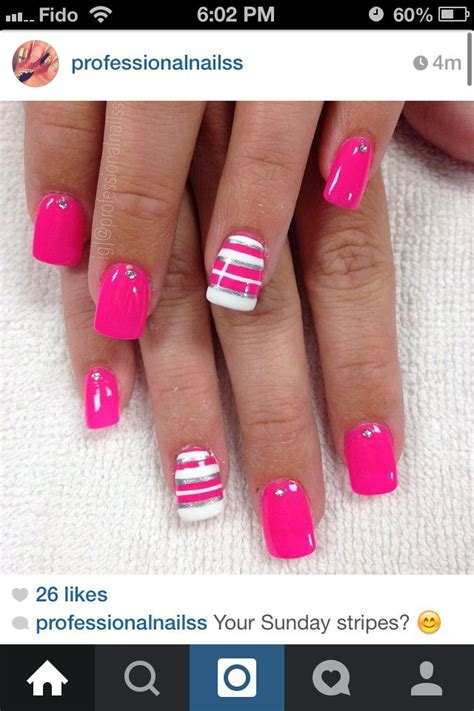 Bright Pink Gel Nails With Design - mekealarson
