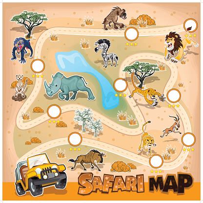 Africa Safari Map Wildlife Stock Illustration - Download Image Now - iStock