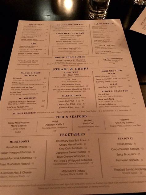 Menu at RPM Steak pub & bar, Chicago