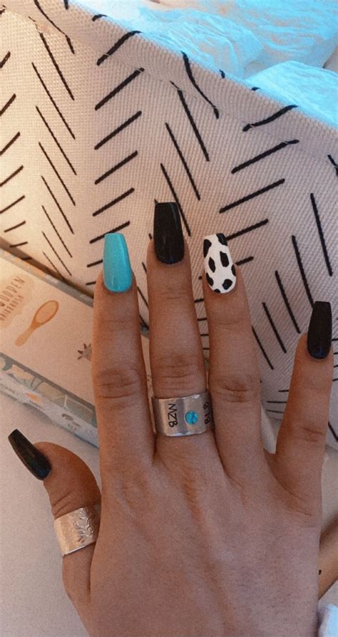 Cow print nails | Country acrylic nails, Country nails, Cowboy nails