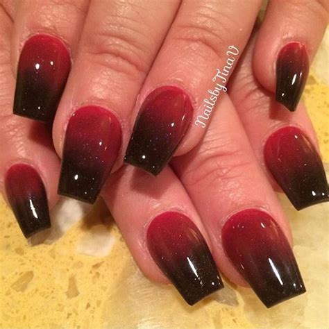 Fade square nails black and red with glitter | Red ombre nails, Red ...