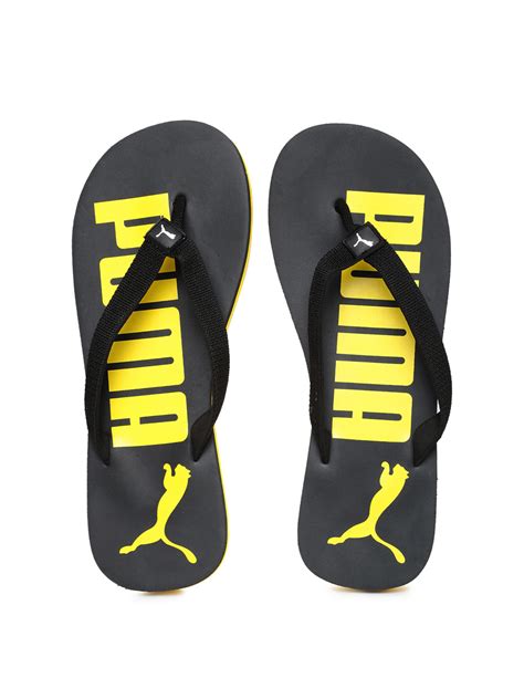 Buy PUMA Men Black Yellow Printed Flip-Flops Online @ ₹399 from ShopClues