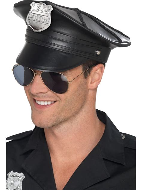 Deluxe Police Hat, Black, Faux Leather