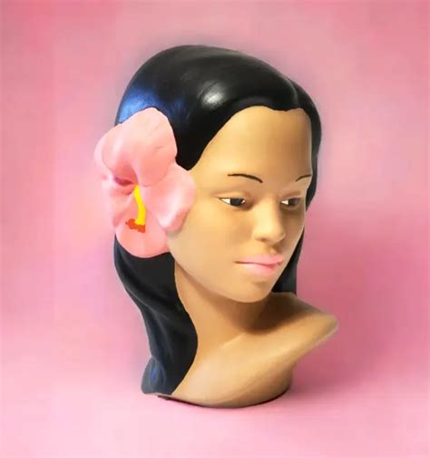 VTG MARWAL ? Hawaiian Polynesian Hula Girl Head Bust Hibiscus Flower Chalkware $89.98 - PicClick