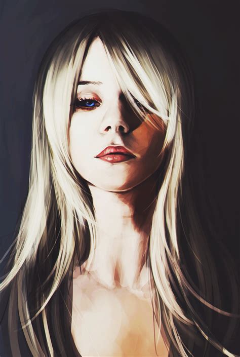 Wallpaper : face, drawing, illustration, portrait, long hair, anime, blue eyes, artwork ...