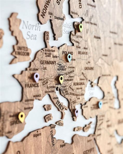 World Map Push Pin Wall Art With FREE Pins, Cork World Map Board, Wooden World Map Travel Map ...