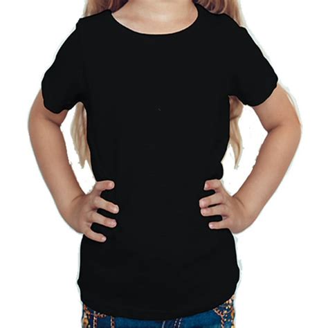 Black Plain Kids Girls Round Neck T-shirt | Xtees