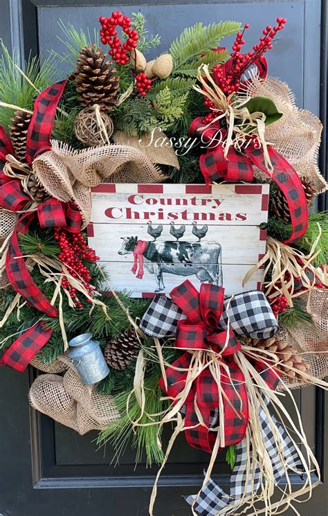 Christmas Wreath, Farmhouse Christmas Wreath, Country Christmas Wreath ...