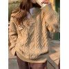Emmiol Free shipping 2024 Oversized V Neck Cable Knit Sweater Green ONE ...