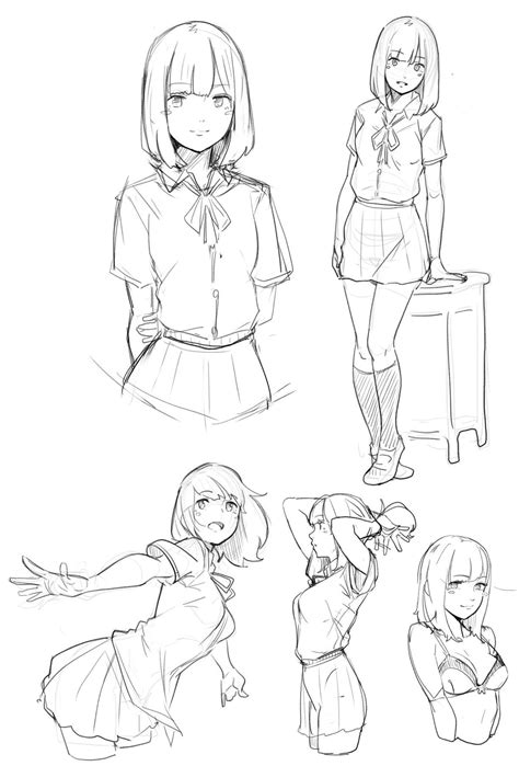 Anime Schoolgirl Drawing Reference and Sketches for Artists