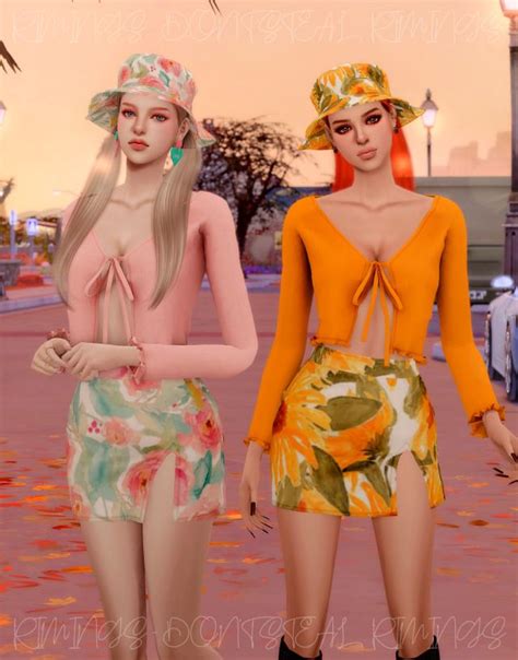 [RIMINGS] Ribbed Open Cardigan & Floral Open Skirt & Bucket hat (Early Access) | Sims 4 clothing ...