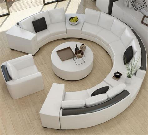 Modern Curved Top Grain Round Leather Sofa Living Room | My Aashis