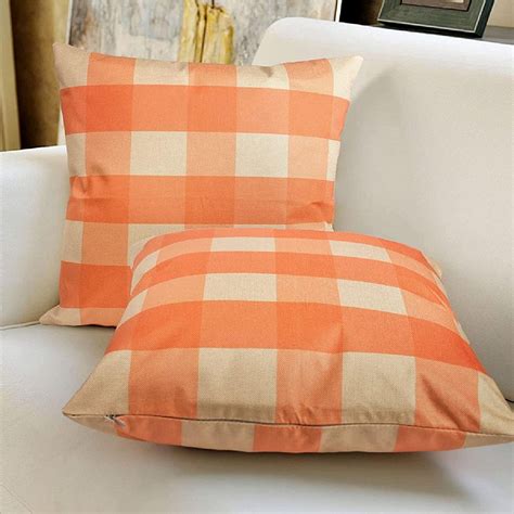 PopFun 2pcs Orange Plaid Pillows Covers for Halloween | Oriental Trading