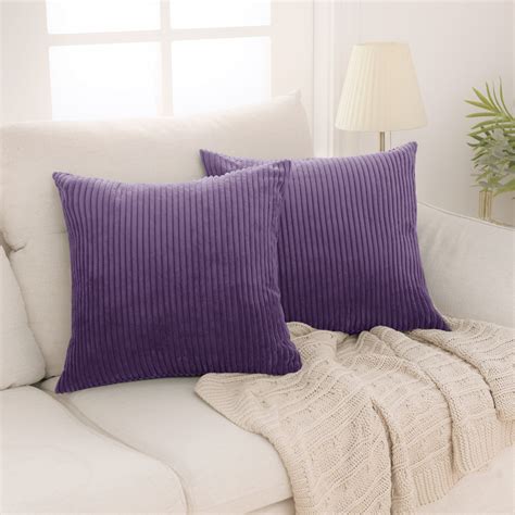 Deconovo Purple Throw Pillow Cover 18x18 in Corduroy Square Cushion Cover with Stripes Bedroom ...