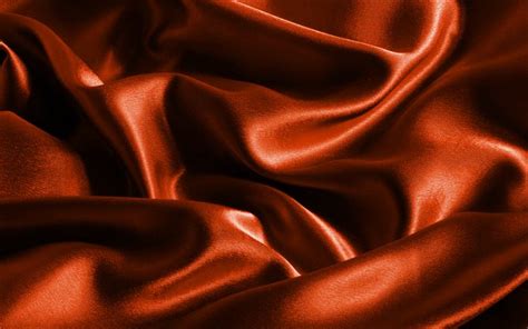 Download wallpapers orange satin background, macro, orange silk texture, wavy fabric texture ...